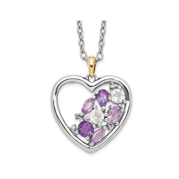 1.80 Carat (ctw) Amethyst and White Topaz Heart Pendant Sterling Silver